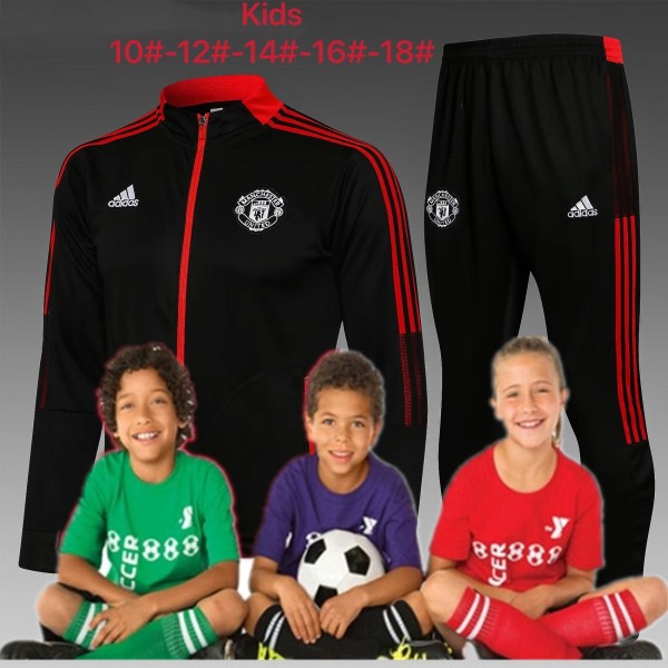 kid's 21/22 Manchester United black Long zipper Training Suits  